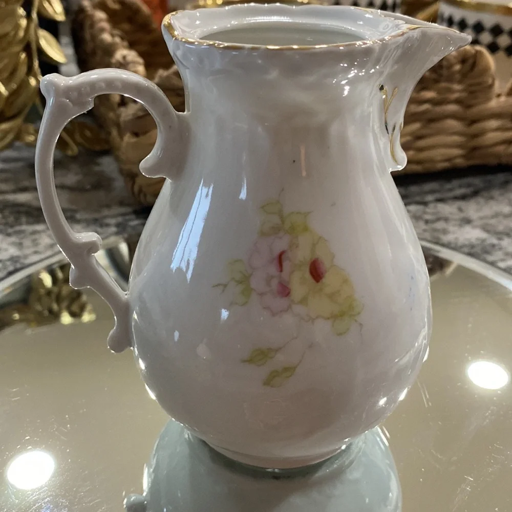 Antique White Porcelain Hand Painted Chocolate Pot with Roses, Forget Me Nots!